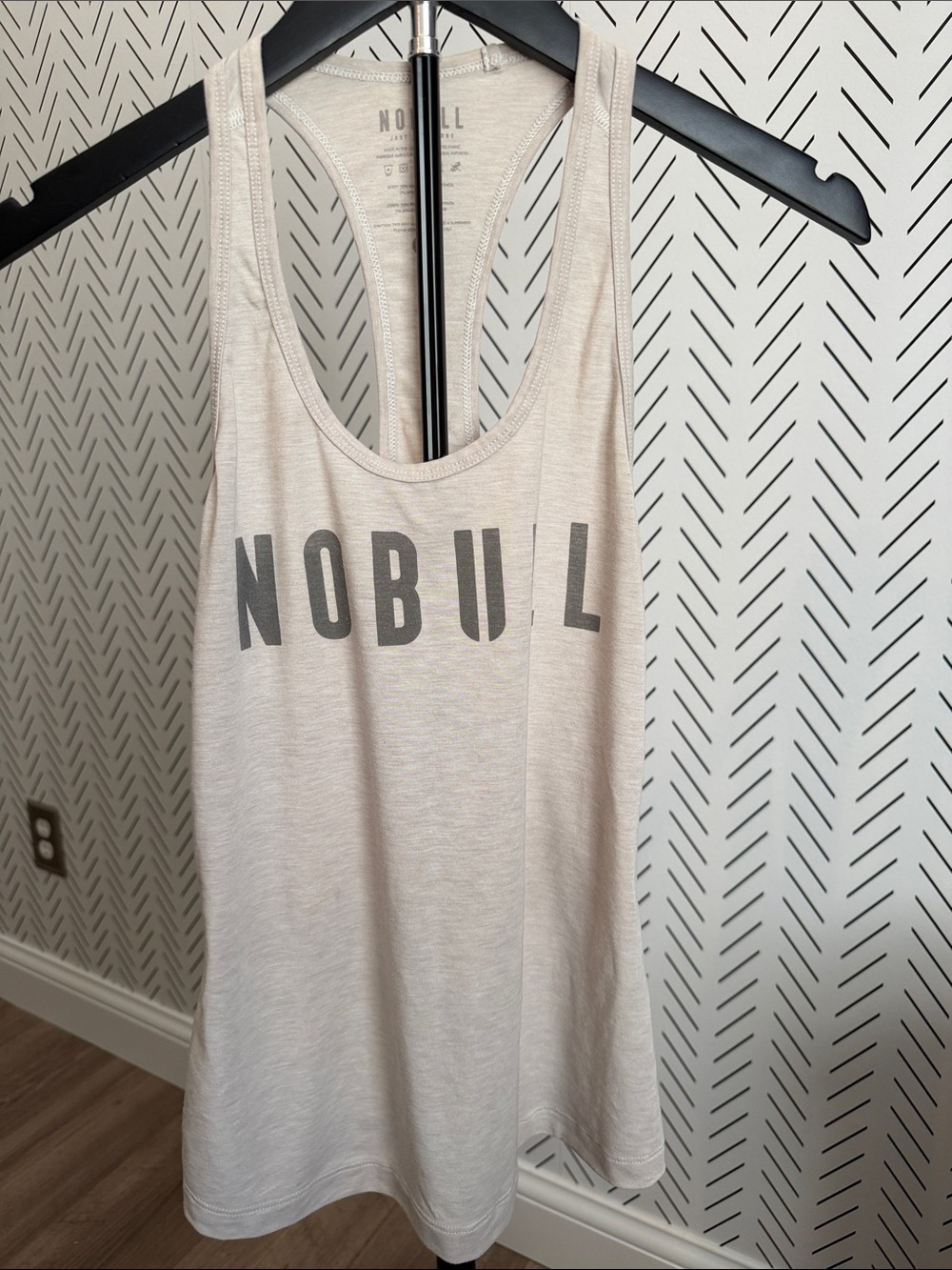 NOBULL Women's Light Beige Racerback Tank with Gray Logo